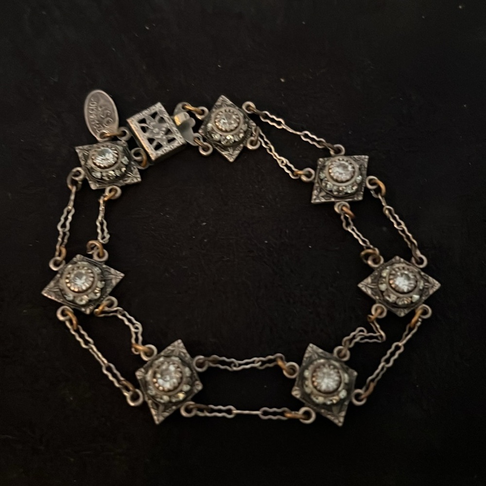 Liz Paiacios San Francisco Crystal Enamel Flower Antique Vintage Bracelet
